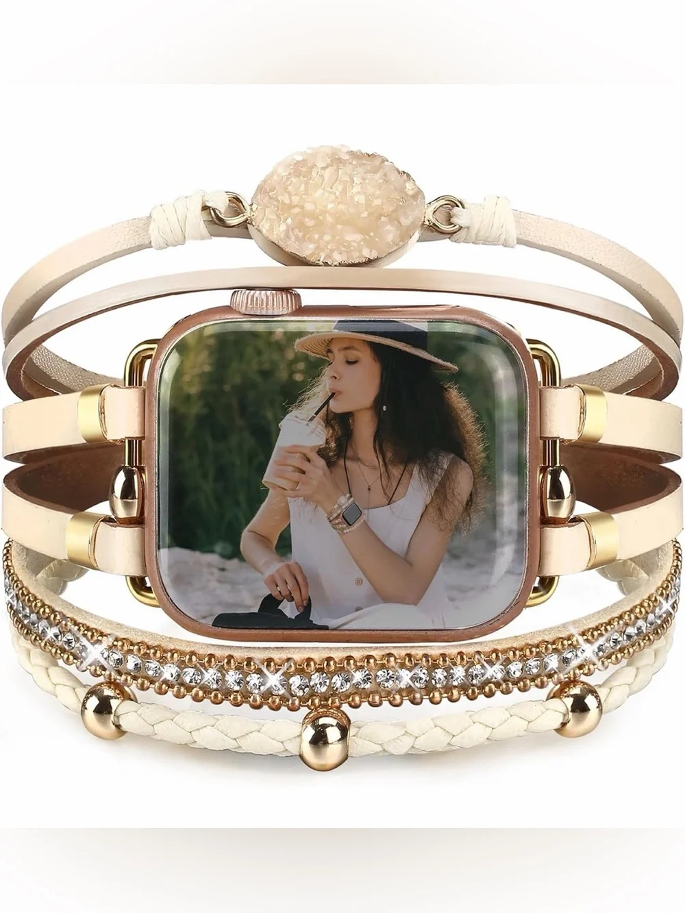 Multi-Strand Rose Gold and Cream Apple Watch Band NWOT